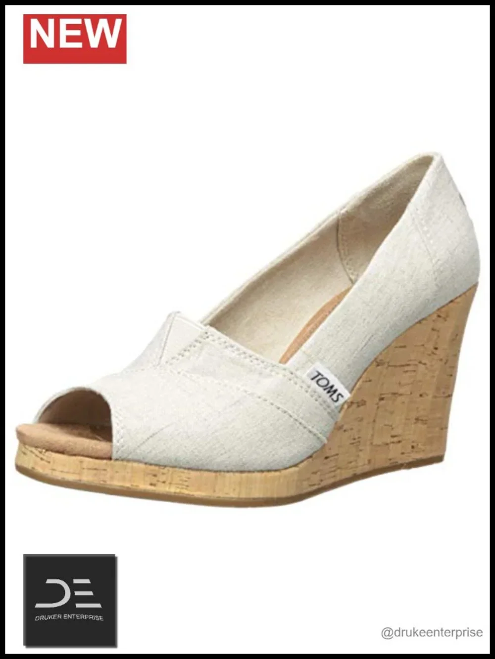TOMS Classic Wedge Sandals Cork Platform Espadrille Peep Toe